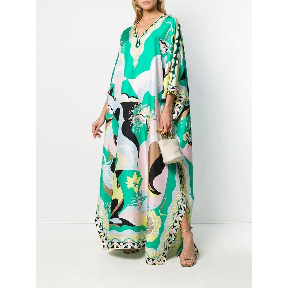 MooMoo Dress| Women's Murah Kaftan Batik Cover Up Loose V-neck|  bohemian dress plus size Beach Dress Print Floral Maxi Dress